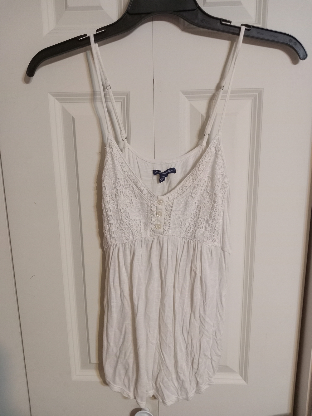 American Eagle Outfitters Cream Crochet-Trim Button Tank